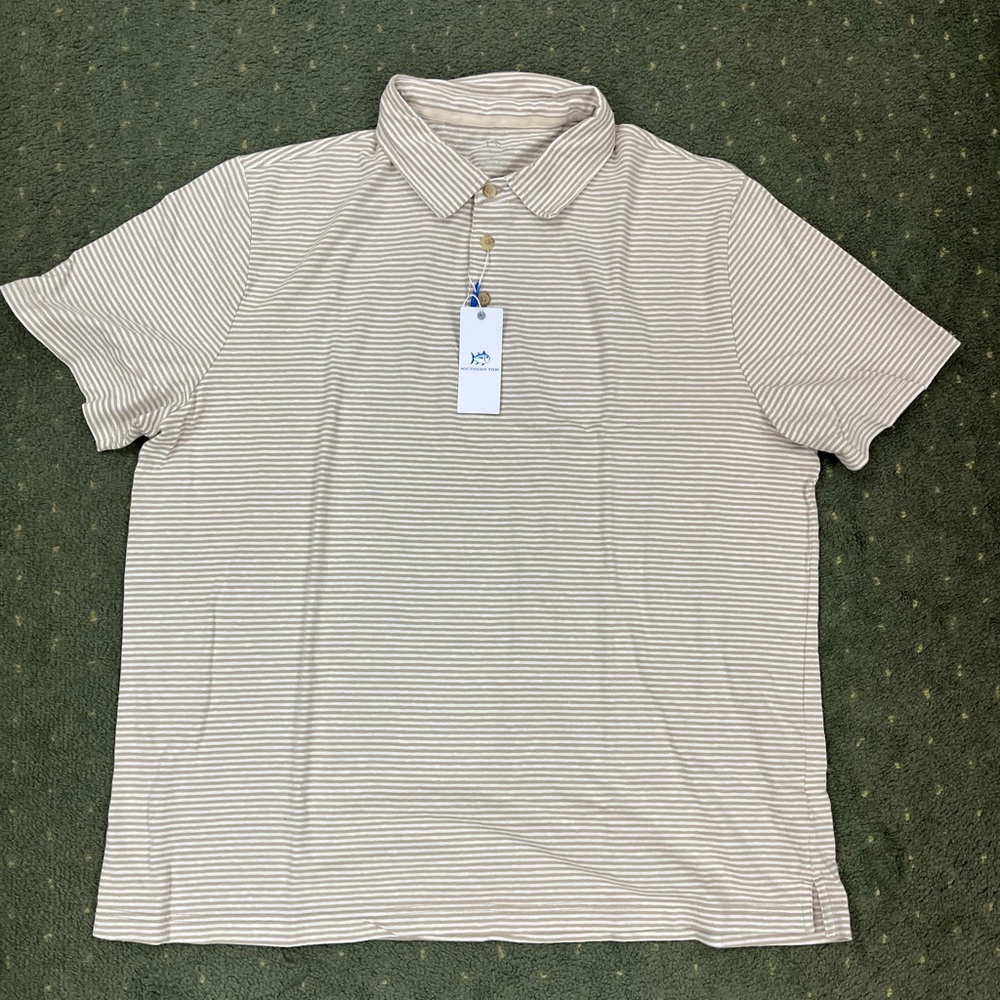 Southern Tide Beige Striped Polo Shirt